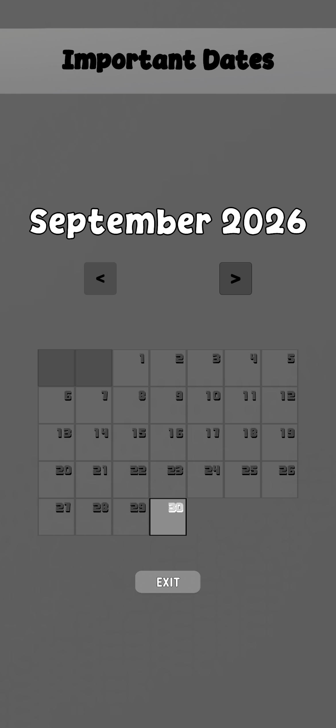 Important Dates calendar
