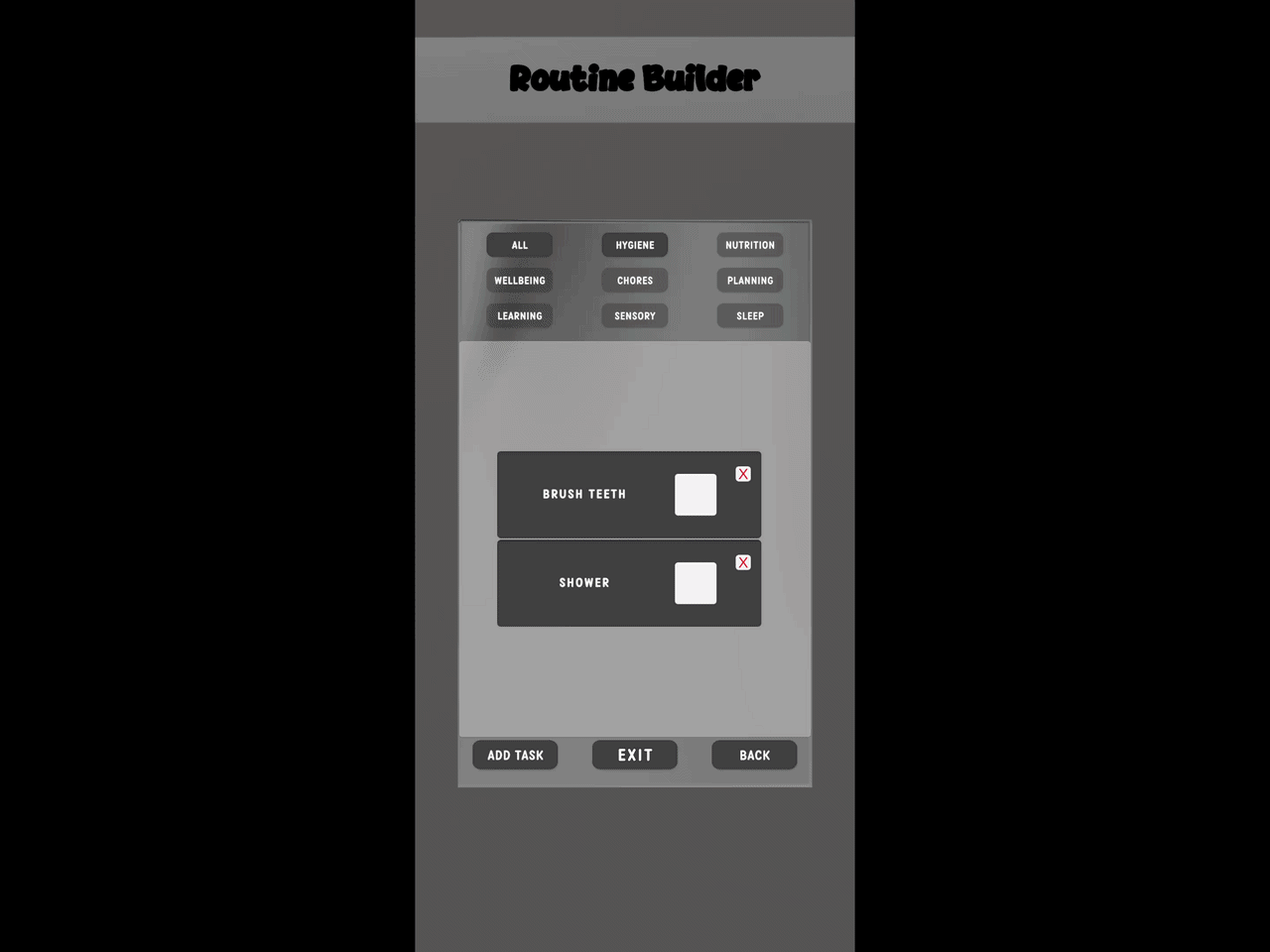 Routine Builder screen